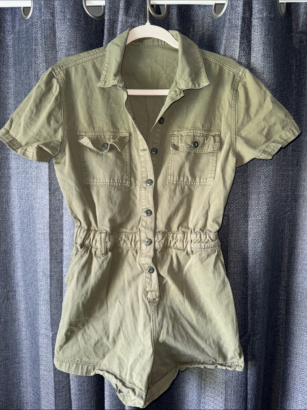 KanCan Olive Utility Short-Sleeve Romper